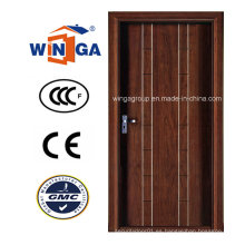 Puerta blindada de chapa de madera de MDF de acero de seguridad de diseño simple (W-A18)